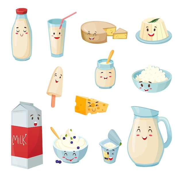 Produits de lait avec des dessins de sourires