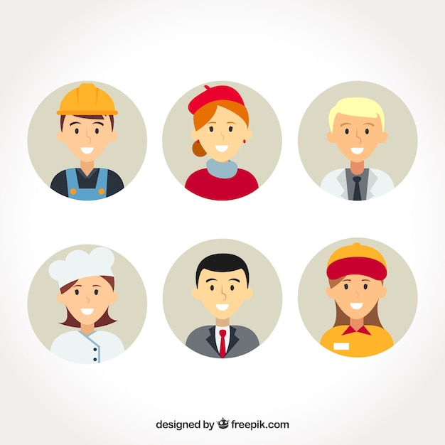 Vecteur gratuit professions avatars avec des visages heureux