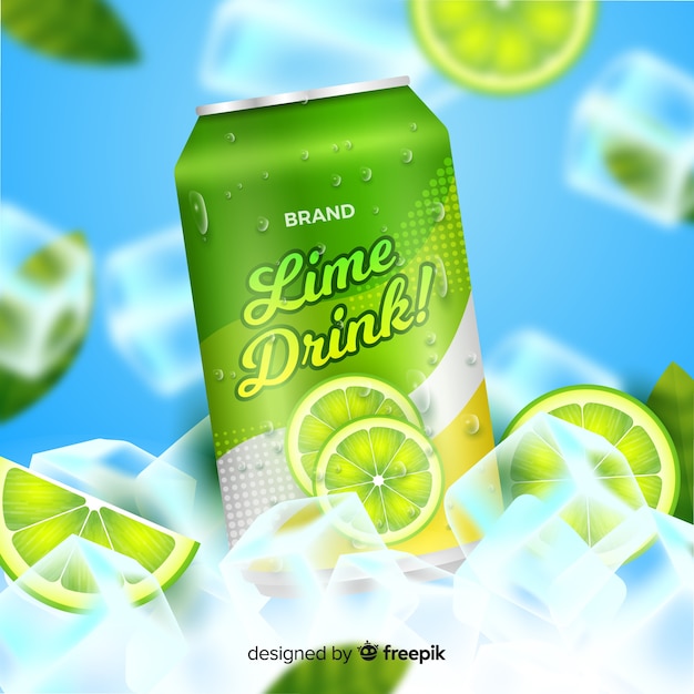 Vecteur gratuit publicité réaliste de soda à la lime