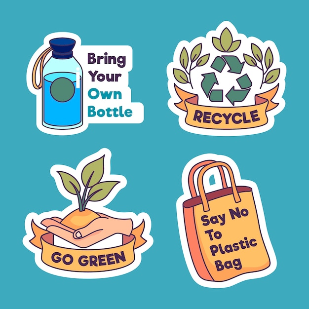 Vecteur gratuit refuser la collecte de badges en plastique et recycler l'écologie