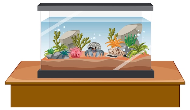 Vecteur gratuit réservoir d'aquarium avec des poissons et des décorations sur fond blanc