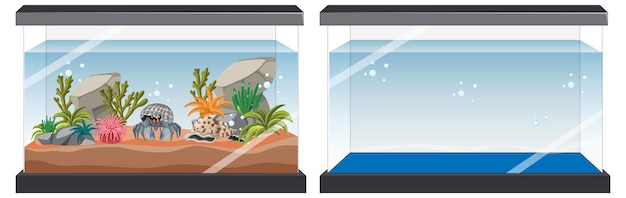 Vecteur gratuit réservoir d'aquarium avec des poissons et des décorations