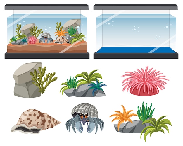 Vecteur gratuit réservoir d'aquarium avec des poissons et des décorations