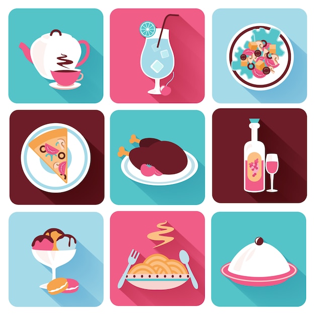 Restaurant Food Icons Flat