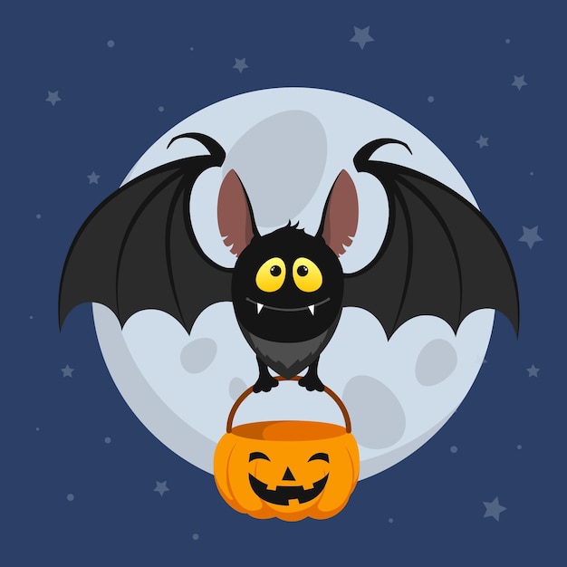 Vecteur gratuit sac de tenue chauve-souris halloween design plat