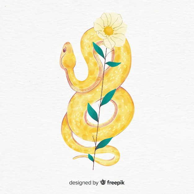 Vecteur gratuit serpent dessiné à la main avec des fleurs