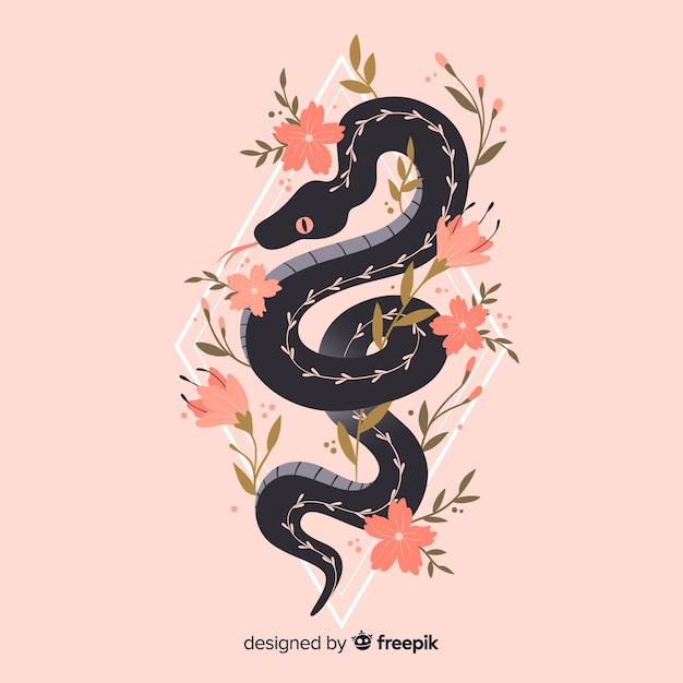 Serpent avec fond de fleurs