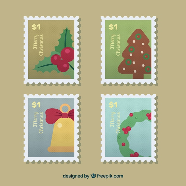 Vecteur gratuit set de timbres de noël