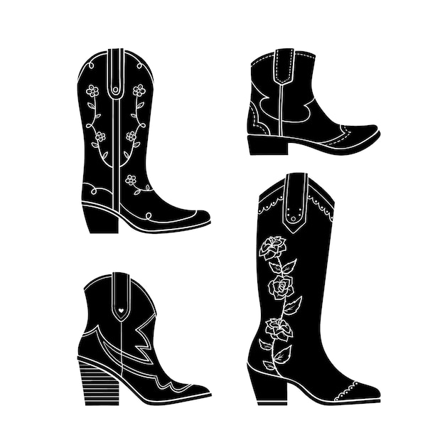 Silhouette de bottes de cow-boy dessinée à la main