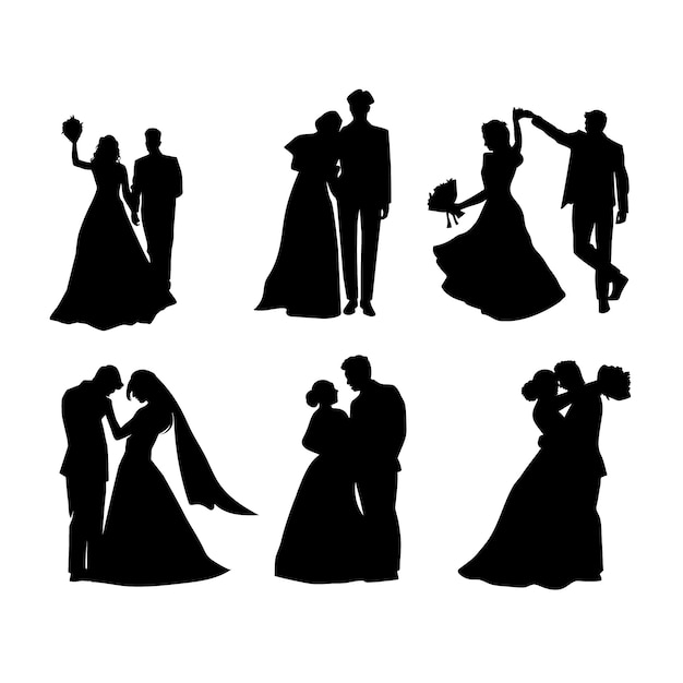 Silhouette de couple de mariage dessiné à la main