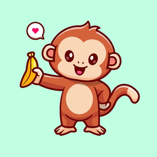 Vecteur gratuit singe mignon tenant une illustration d'icône de vecteur de dessin animé de banane. concept d'icône de nourriture animale isolé plat