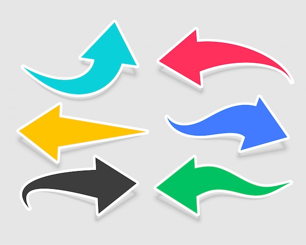 Six autocollants flèches de différentes couleurs