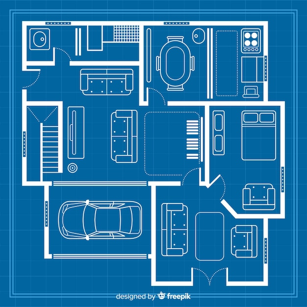 Vecteur gratuit sketch draw avec blueprint for house