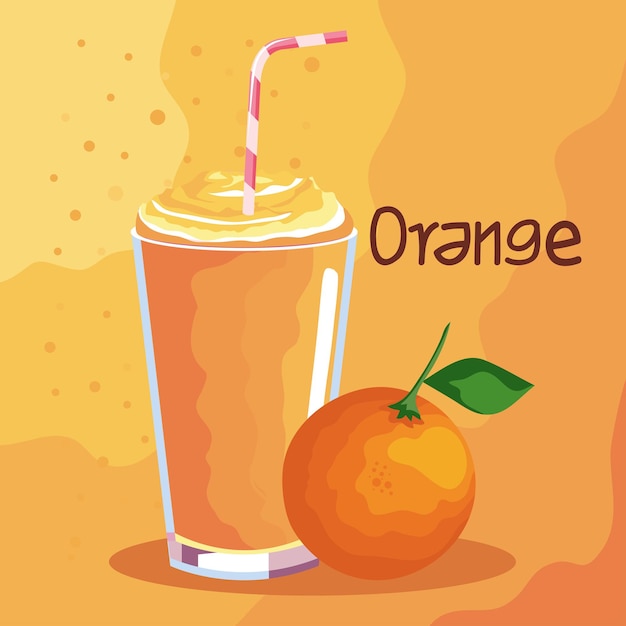 Vecteur gratuit smoothie orange frais et fruits