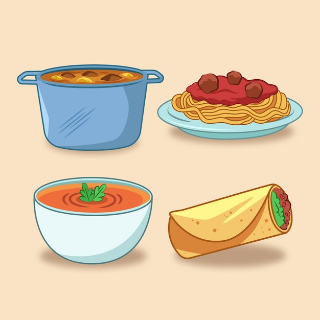 Vecteur gratuit spaghetti et soupe réconfortants