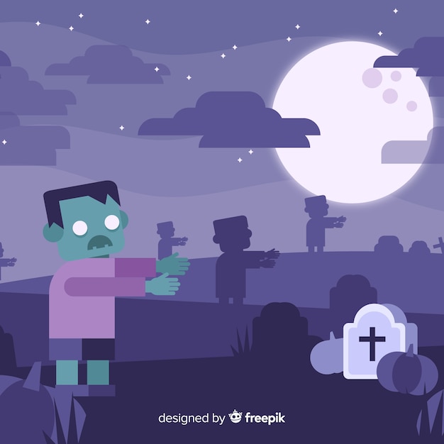 Vecteur gratuit spooky halloween background avec un design plat