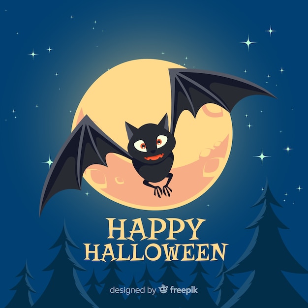 Vecteur gratuit superbe chauve-souris d&#39;halloween au design plat