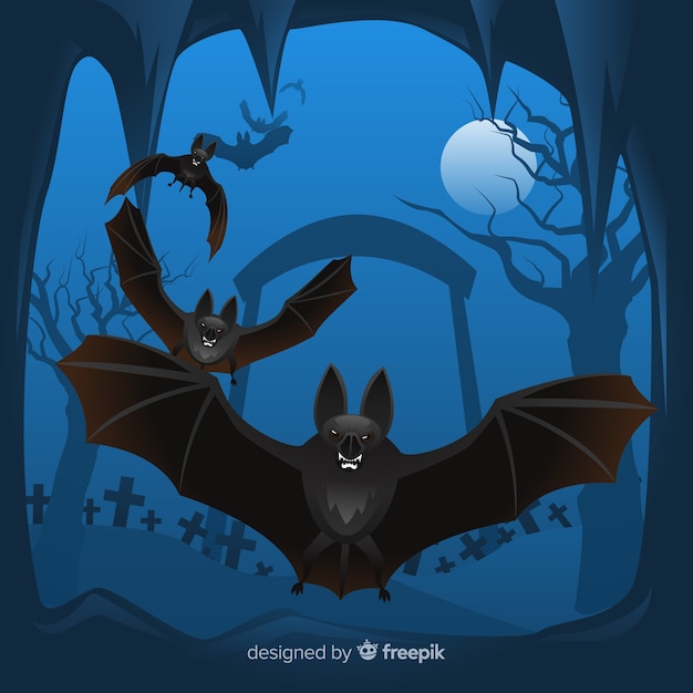 Vecteur gratuit superbe chauve-souris d&#39;halloween au design plat