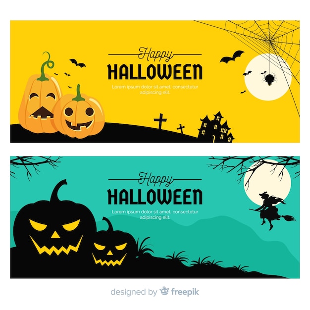 De superbes bannières d&#39;halloween au design plat