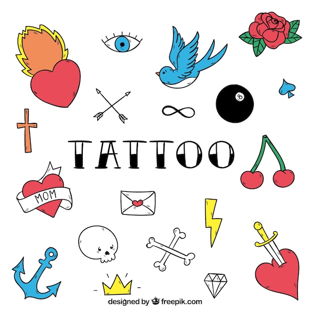 Vecteur gratuit tatouage badges studio, couleur