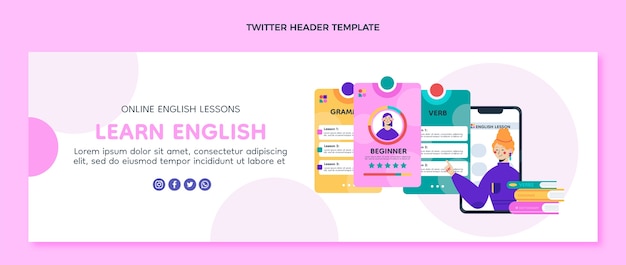 En-tête twitter cours d'anglais design plat