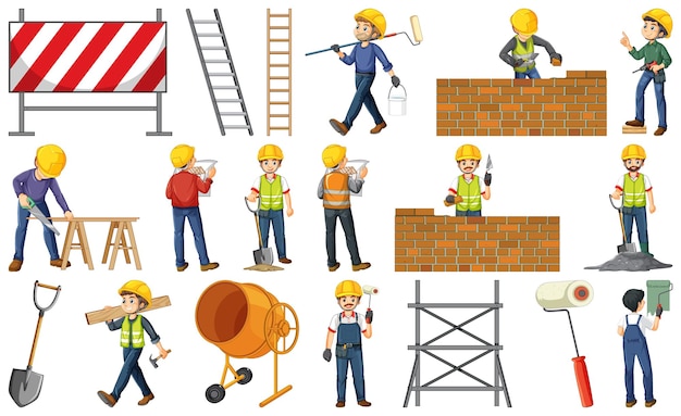 Vecteur gratuit travailleur de la construction avec homme et outils