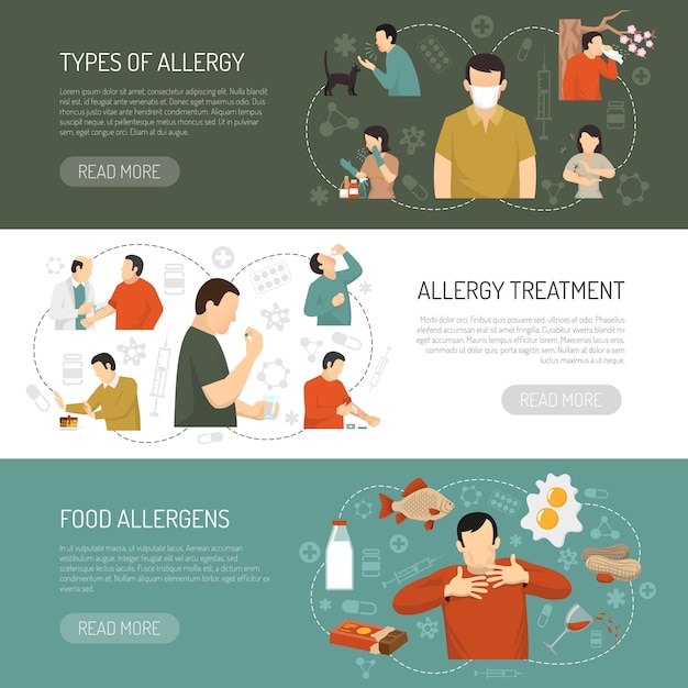 Vecteur gratuit trois bannières d&#39;allergie