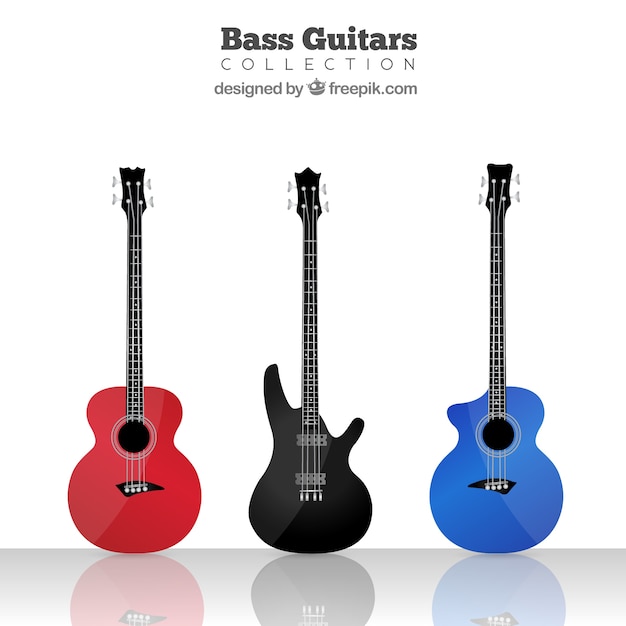 Vecteur gratuit trois guitares de basse assez colorées