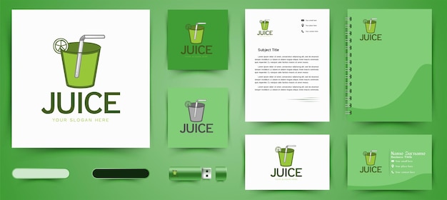 Vecteur gratuit verre, citron vert et paille, logo de jus vert et modèle de marque d'entreprise designs inspiration isolé sur fond blanc