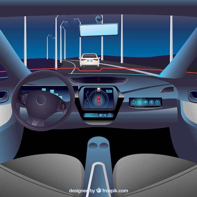 Vecteur gratuit vue intérieure de la voiture autonome avec un design réaliste