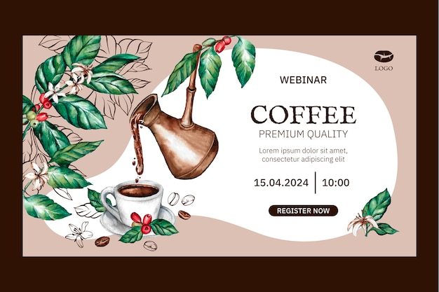 Vecteur gratuit webinaire sur la plantation de café à l'aquarelle