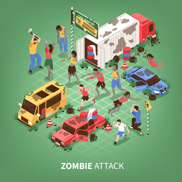 Vecteur gratuit zombie apocalypse isométrique