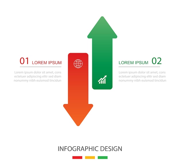 Vecteur 2 infographies de données modèle flèche vers le haut et vers le bas illustration flèche rouge et verte arrière-plan des stocks