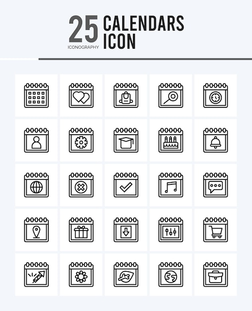 Vecteur 25 icônes de contour de calendriers pack illustration vectorielle