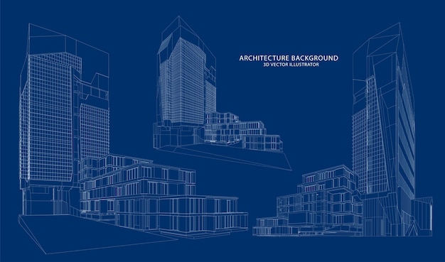 Vecteur 3d filaire du bâtiment. conception de croquis.vecteur