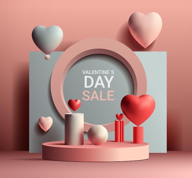 3d hearts happy valentine day affiche ou bon vacances célébration vente en-tête modèle illustration vectorielle