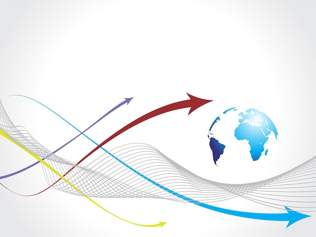 Abstrait vague ligne flèche fond avec globe de carte du monde