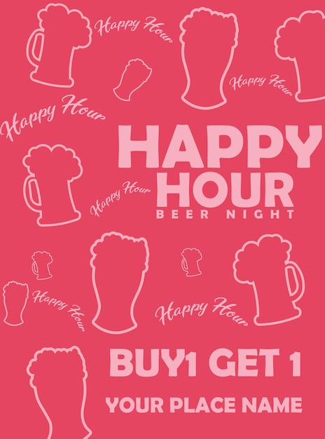 Affiche de fête de la soirée de la bière Happy hour ou conception de message sur les médias sociaux