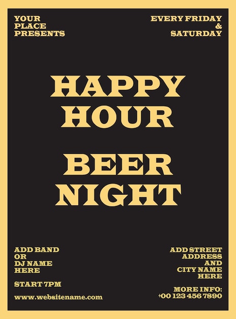 affiche de flyer de fête happy hour ou conception de publication sur les réseaux sociaux