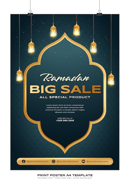 Affiche Imprimée Modèle A4 Pour La Promotion De La Saison Du Ramadan Vecteur Premium