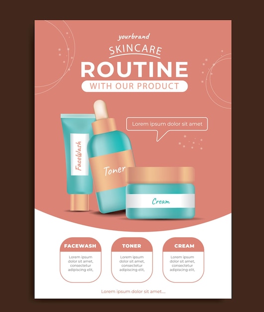 Vecteur une affiche pour les soins de la peau avec des produits avec un fond rose et une description des idées de contenu d'interaction