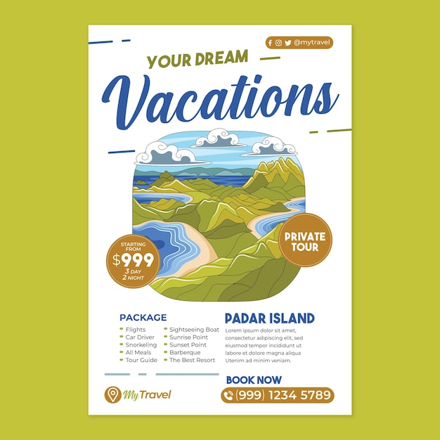 Vecteur affiche de vacances de l'île de padar dans un style design plat