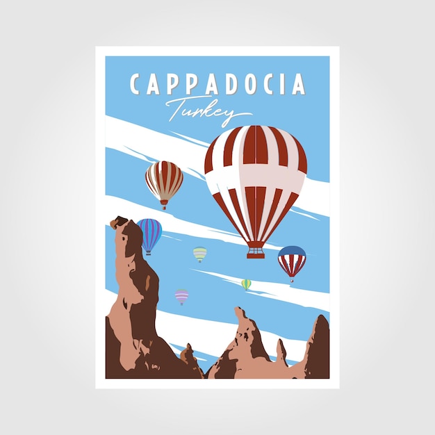 Affiche de vol en montgolfière de Cappadoce Voyage en Turquie Affiche rétro bannière vintage