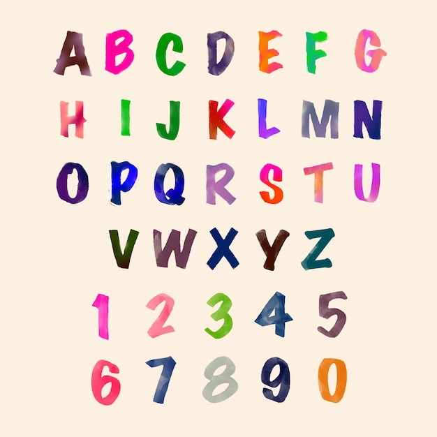 Alphabet découpé en papier aquarelle et ensemble d'illustrateurs de typographie numérique