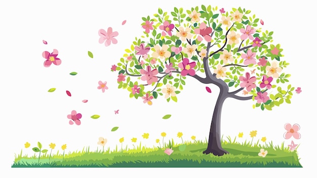 Vecteur arbre à fleurs au printemps avec des fleurs illustration vectorielle