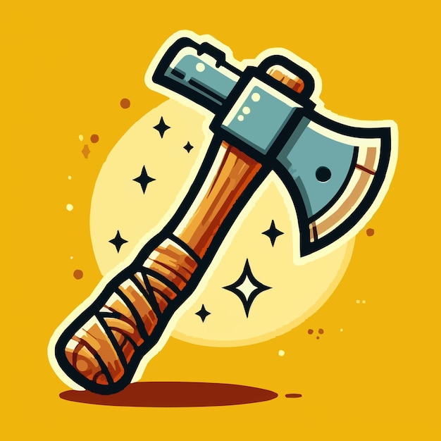 Arme à hache Icon de dessin animé Icon d'illustration Arme Objet Icon Concept Vector premium isolé