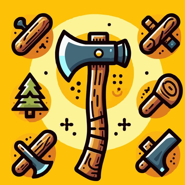 Arme à hache Icon de dessin animé Icon d'illustration Arme Objet Icon Concept Vector premium isolé