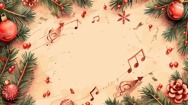 un arrière-plan de Noël avec des notes de musique et un arbre de Noël