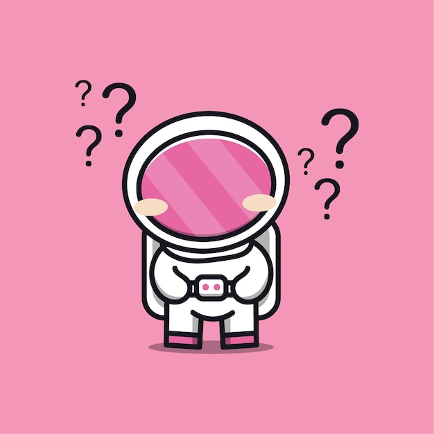 Vecteur l'astronaute mignon pose des questions illustration de dessin animé