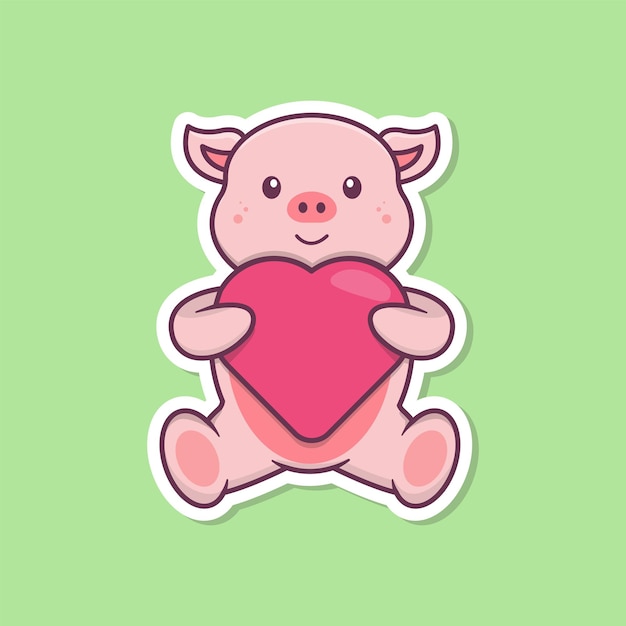 Autocollant cochon mignon avec coeur